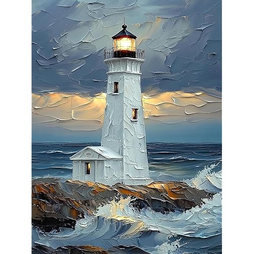 Mosaflare Paint by Numbers for Adults Beginner, Lighthouse Adult Paint by Number Kits on Canvas, DIY Acrylic Oil Easy Painting by Numbers for Home Wall Decor 12X16 inch (Without Frame)