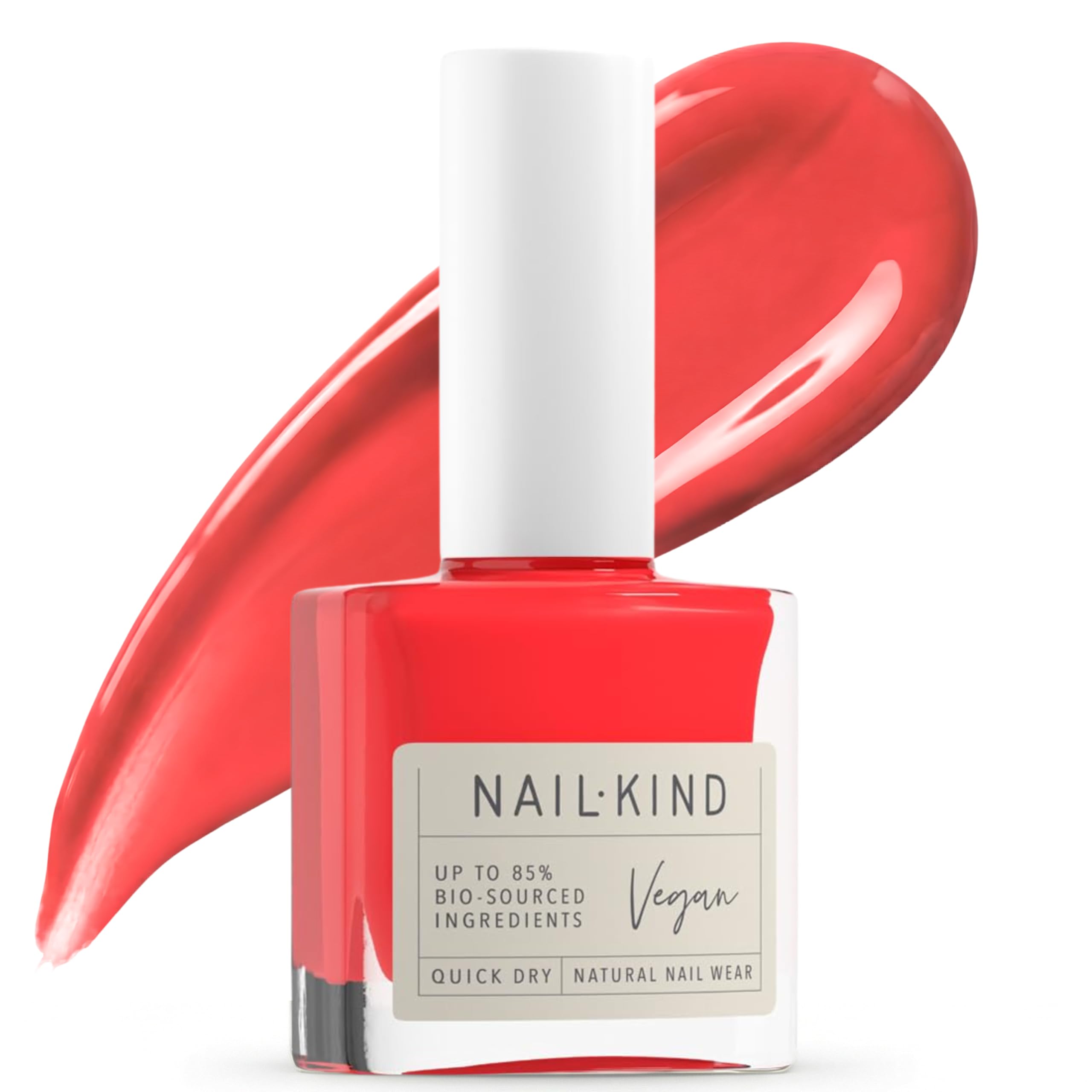 Bright Red Nail Polish First Love 8ml Vegan Nail Varnish – Classic High Shine Finish, Quick Drying Long Lasting Chip Resistant Manicure, Low Chemical Formula, PETA & Halal Certified, NailKind