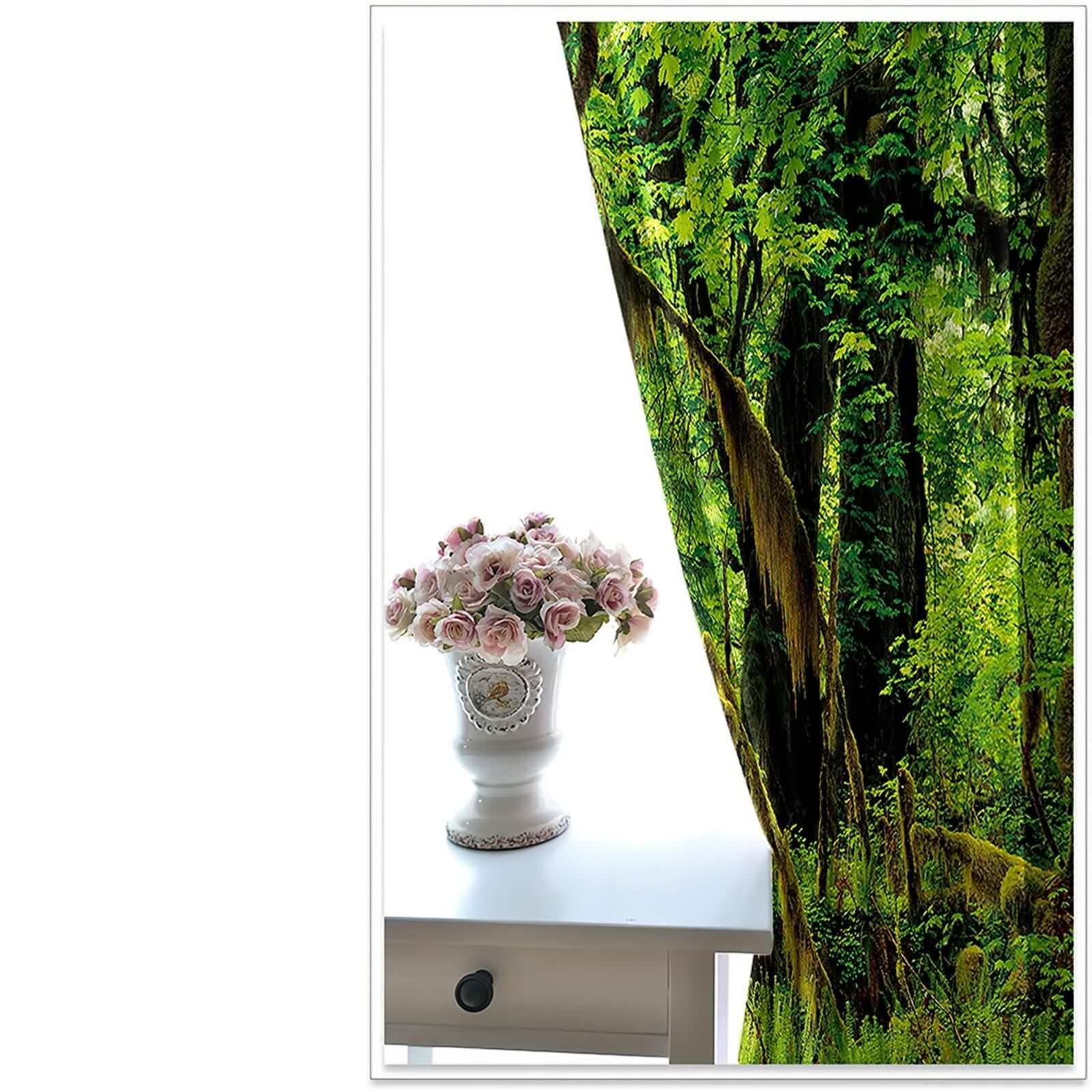 Verdunklungsvorhänge Vintage, Vorhänge Grün Polyester Bäume Landschaft Gardinen 2er Set B 152 x H 183 cm