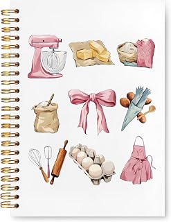 Baking Gifts Recipe Notebook,Gifts for Baking Lovers Journal, Baker Gifts for Women Journals, Coquette Pink Bow Bake Supplies Hardcover Spiral Notebooks, 5.5x8.3 Inch