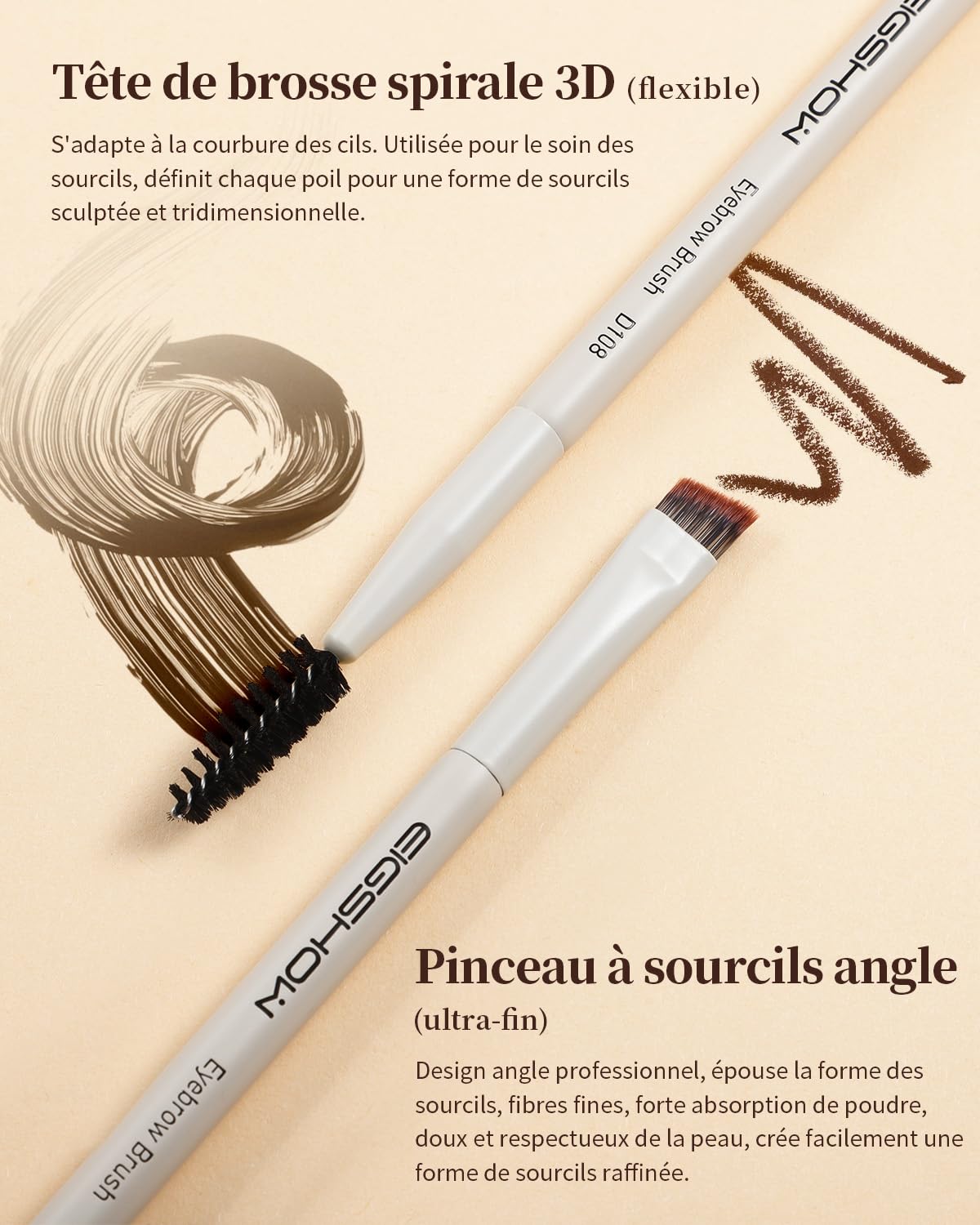 EIGSHOW Brosse À Sourcils,Pinceau À Sourcils Biseauté Double Extrémité Pour Définition Des Sourcils Et Eye-Liner,Brosse Vis Convient Pour Sourcils Et Cils (D108)