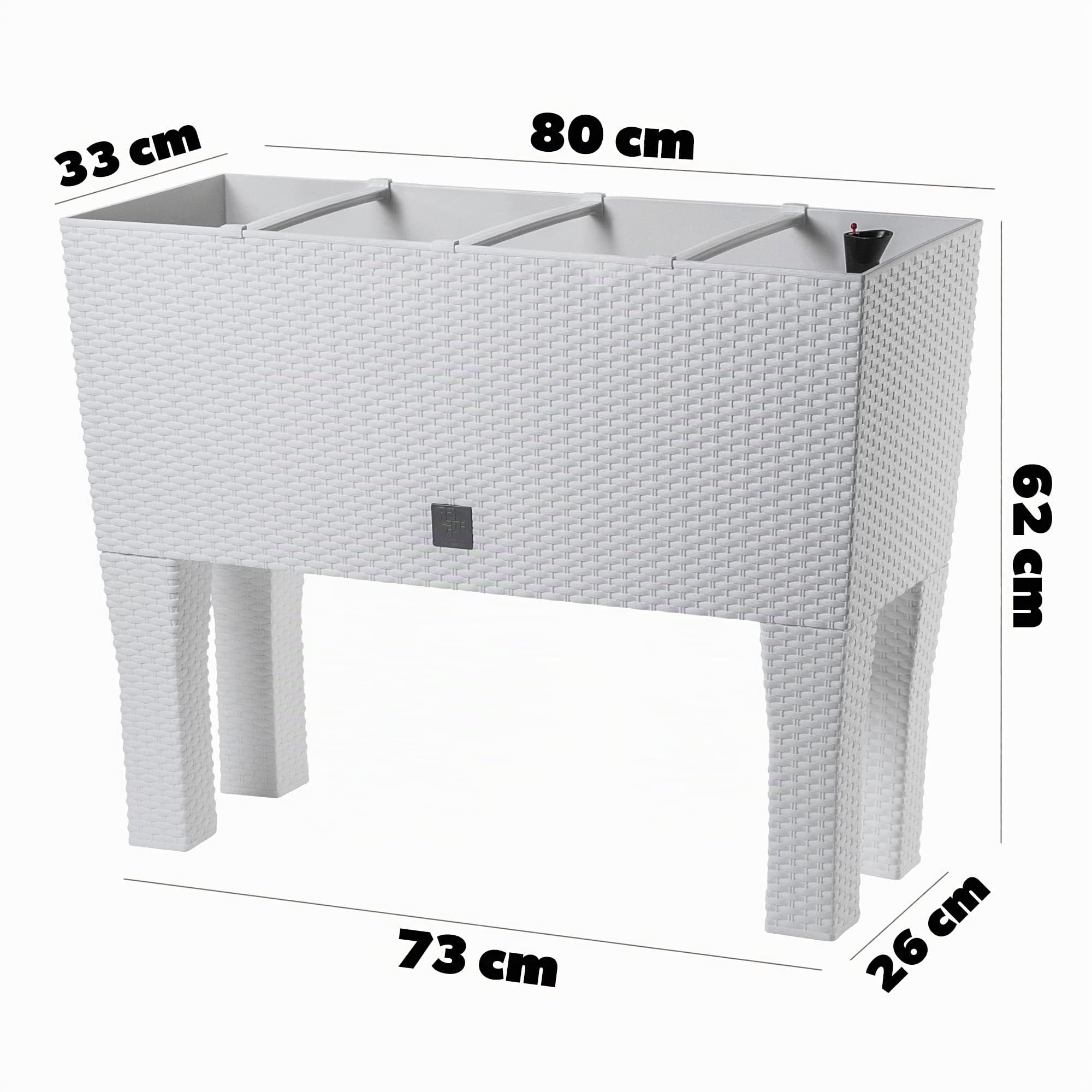 KADAX Pot de Fleurs sur Pieds, Plate-Bande surélevée en Plastique, Disponible en 2 Tailles, bac à Plantes en rotin, bac à Fleurs pour Jardin, Balcon, terrasse, bac à Plantes, Parterre (80 cm/Blanc)