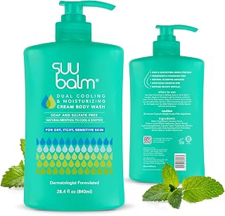Suu Balm Anti Itch Body Wash, Psoriasis Body Wash, Eczema Body wash for adults, Moisturising Cleanser for Dry Itchy Relief, For Sensitive Skin, Cooling Menthol, Sulfate Free, 28.4 fl oz