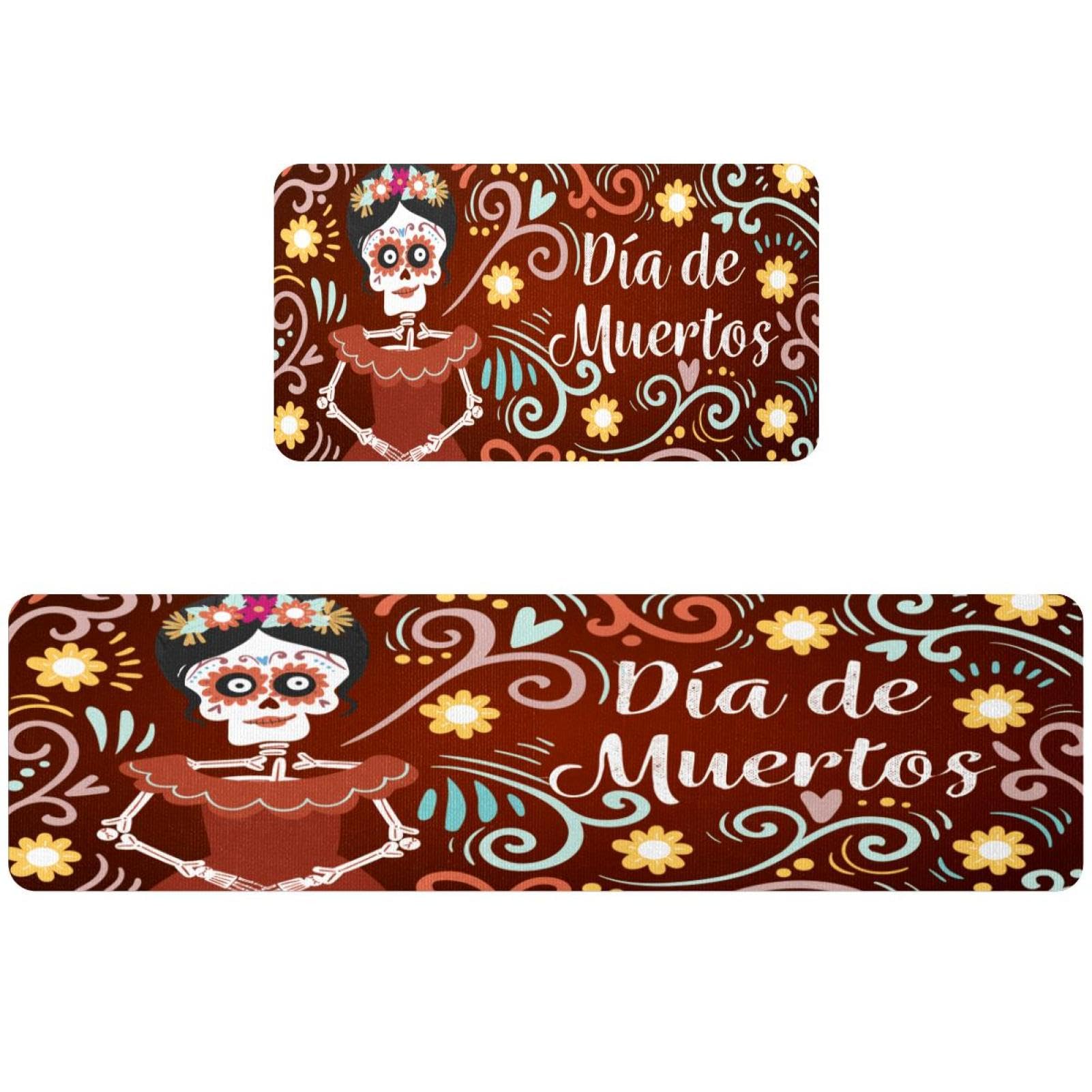 Tapete de cocina antideslizante y absorbente con estampado del Día de los Muertos lavable VAPOKF