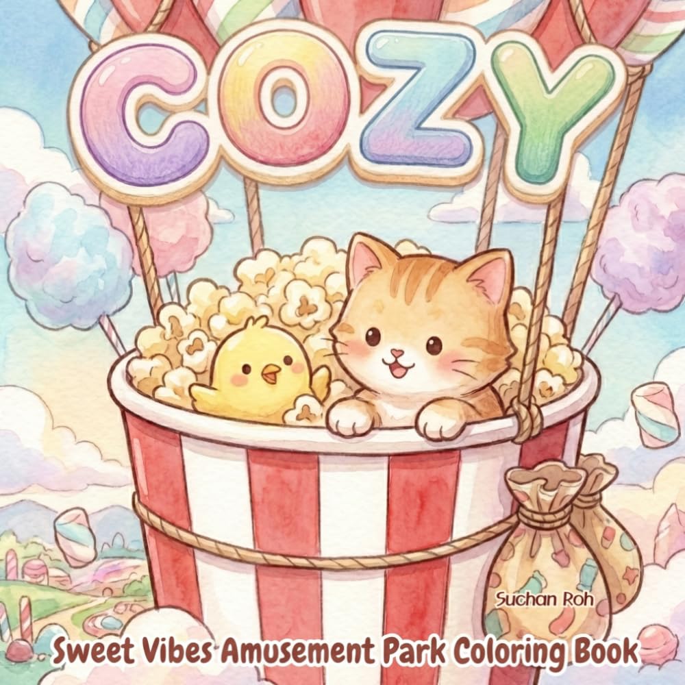Cozy Sweet Vibes Amusement Park Coloring Book: Bold and Easy Lines for Kids, Teens, and Adults Featuring 50 Adorable Dessert Theme Park Scenes with ... Books: Colorful Four Seasons & Cute Buddies)
