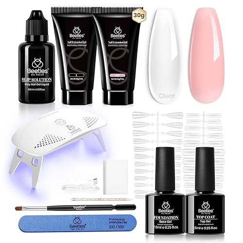 Miniatura 1 de Beetles Gel Polish Kit de extensión de uñas de gel de polietileno con mini lámpara LED UV, 2 piezas de 1.06 oz (1.06 oz), color rosa nude, mejorador
