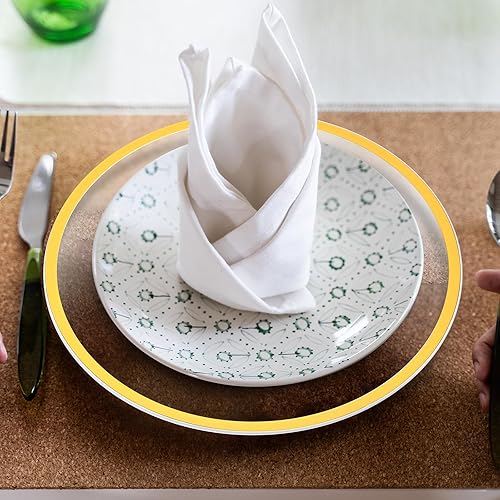 Miniatura 6 de meekoo 100 platos de plástico transparente de 10.25 pulgadas, platos llanos dorados resistentes transparentes y desechables dorados para bodas y