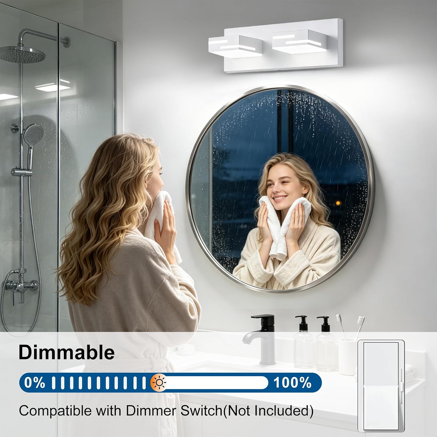 LED Modern Bathroom Vanity Light Fixtures, Dimmable White Vanity Lights for Bathroom Lighting Fixtures Over Mirror, with 360° Rotatable Acrylic Heads 2-Light 16-inch (Cool White 6000K) thumbnail