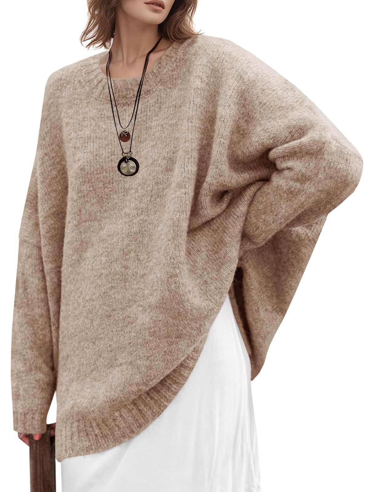 UNCLECAT Womens Oversized Sweaters Trendy Knit Sweater Tops Long Sleeve Crewneck Casual Pullover
