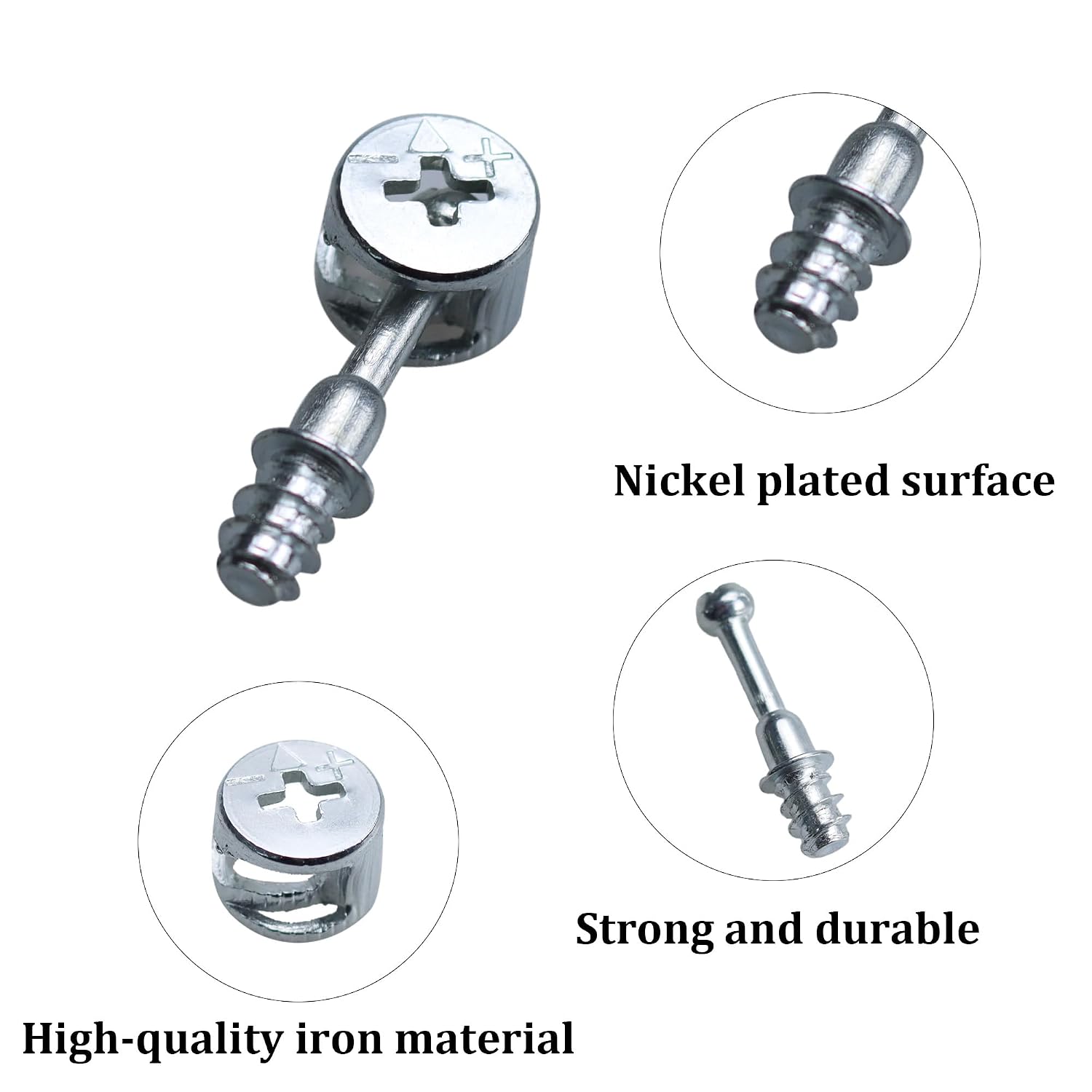 20 Sets Cam Lock Furniture Connectors - Pre-Inserted Nut Bolt for Secure Assembly, Wood Drawer Cabinet Dresser Fitting, Flat Back Dowel Fasteners for DIY Knock Down Furniture (10x12mm)