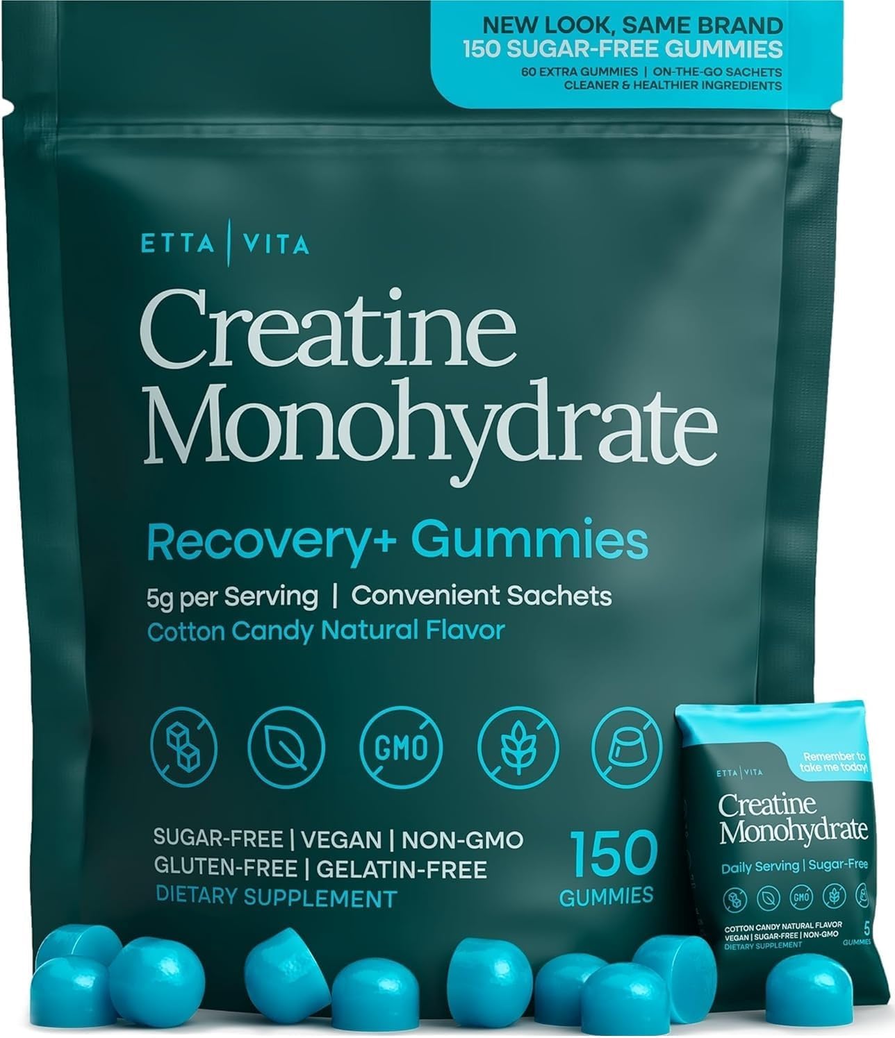 Sugar-Free Creatine Monohydrate Gummies (5g Per Packet) - Potent Creatine Gummies for Men & Women, Supplement for Muscle Support, Cognitive Function - Non-GMO, Gluten-Free, Mucuna Pruriens