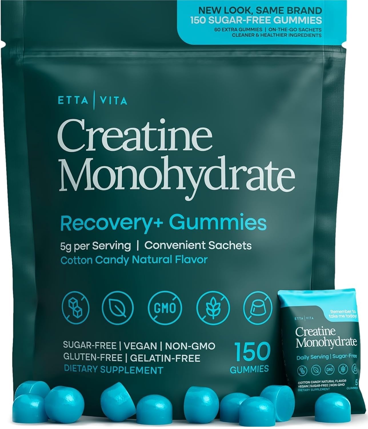 Sugar-Free Creatine Monohydrate Gummies (5g Per Packet) - Potent Creatine Gummies for Men & Women, Supplement for Muscle Support, Cognitive Function - Non-GMO, Gluten-Free, Mucuna Pruriens