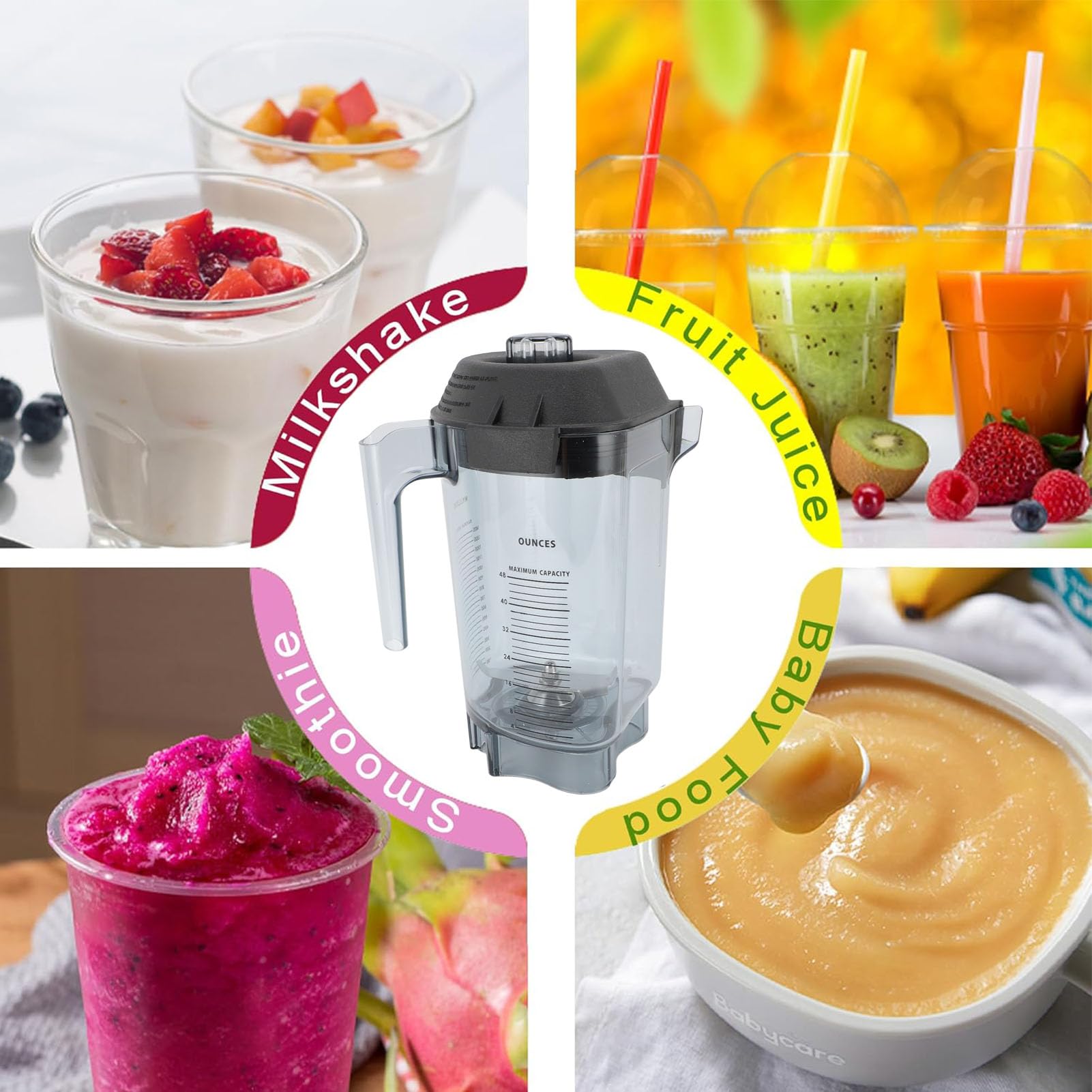 Fabater Pichet Mélangeur pour Touch and Go/pour Blending Station Advance/pour The Quiet One Blender, Récipient de Mélangeur en Pot de 48 Oz avec Lames en Acier Inoxydable, Accessoires de