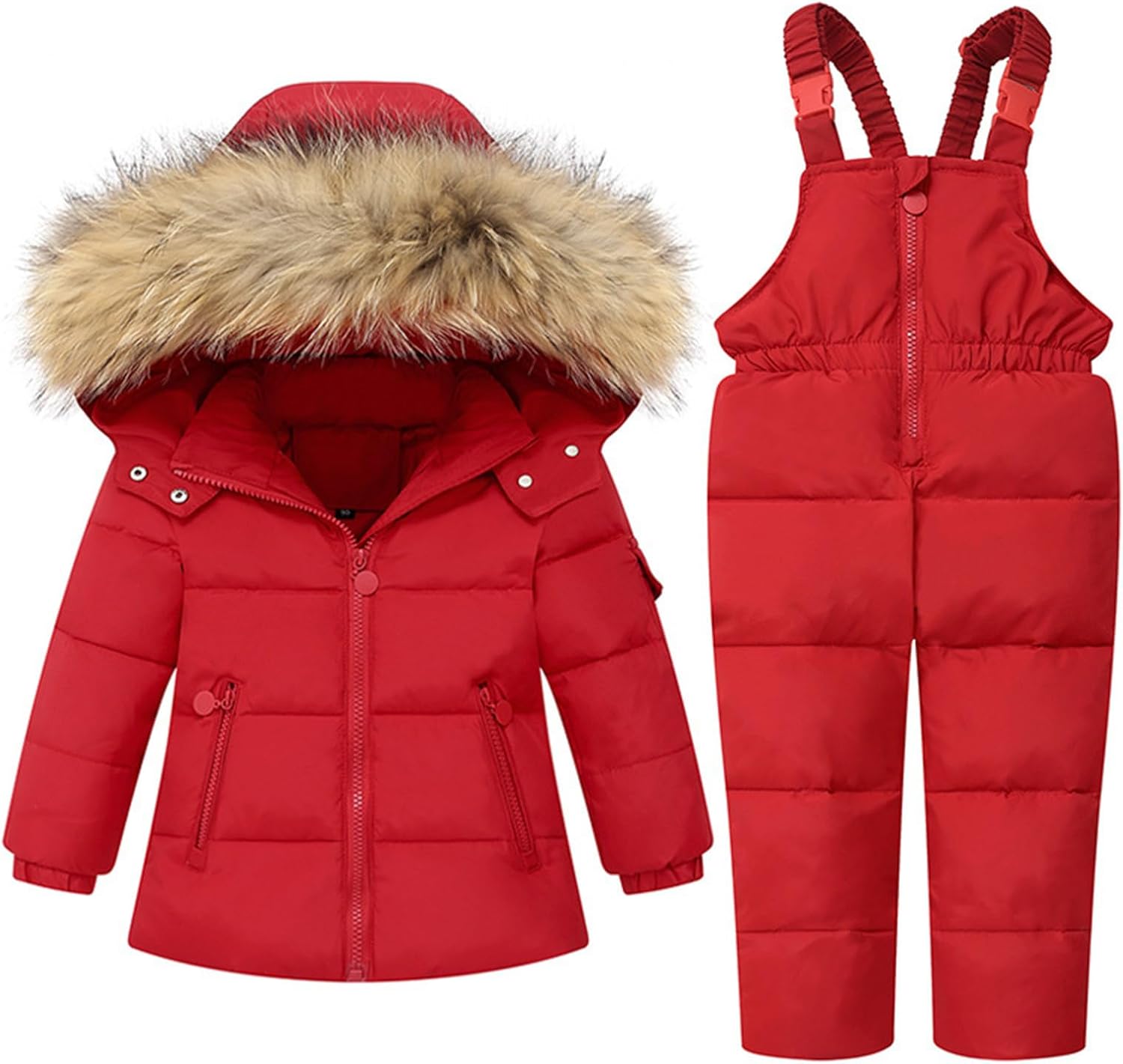 2 Piece Toddler Kids Snowsuit - Waterproof Hooded Jacket and Skibib Overalls Boys Girls Warm Winter Ski Suit 1-6Y