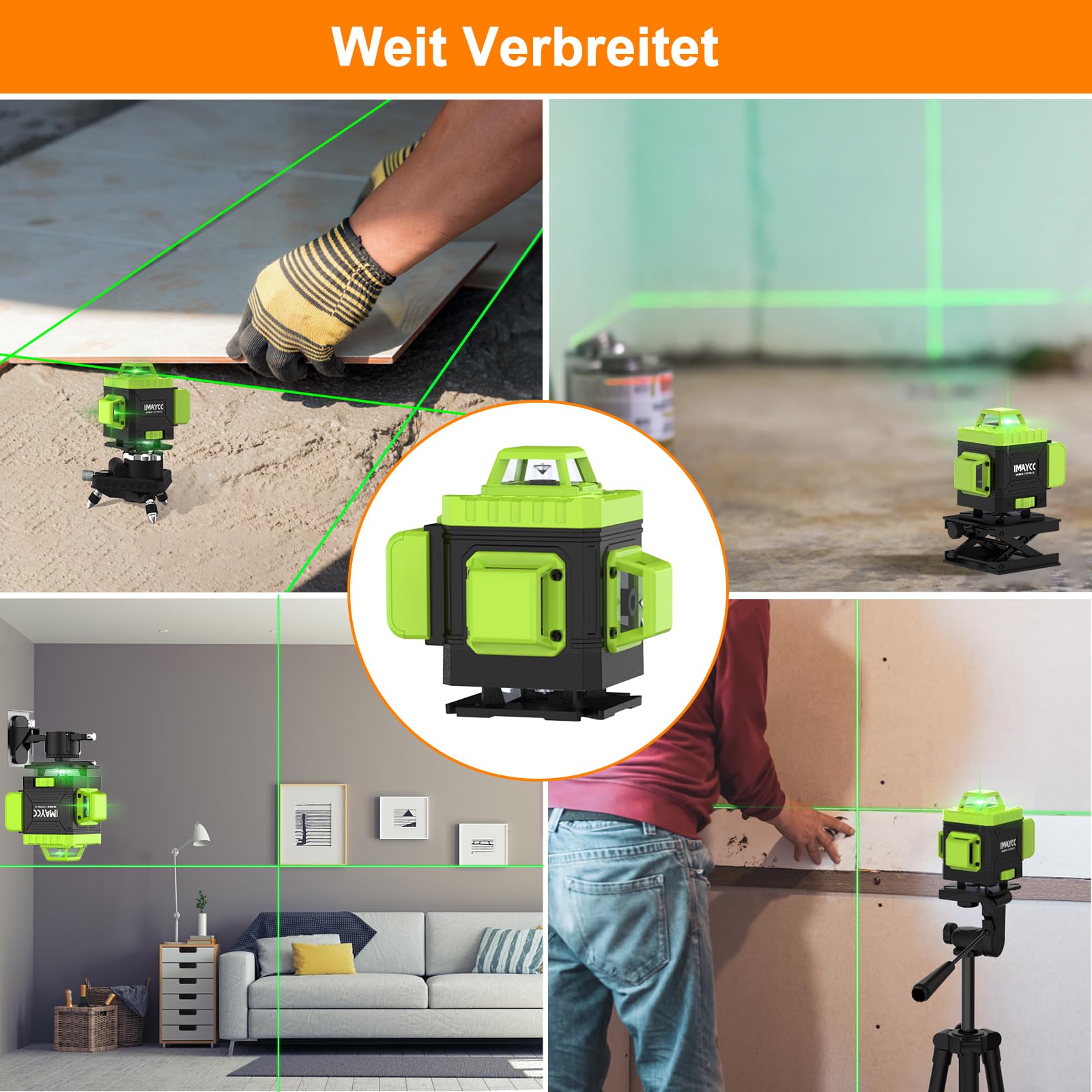 IMAYCC Livella Laser Autolivellante 16 Linee 4D X 360 Verde Luminosità Regolabile con Modalità Manuale e a Impulsi per Interni ed Esterni, 2xBatteria, Telecomando, Caricatore e Così Via