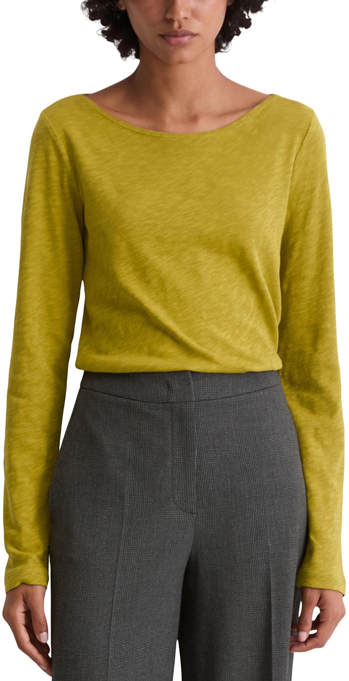 Marc OߴPolo Women's Basic Organic Cotton Long Sleeve Top, Yellow (Bright Pea), L