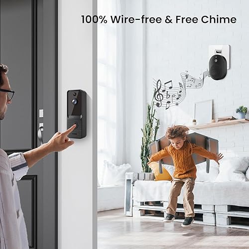 Miniatura 3 de Timbre de video inteligente inalámbrico con timbre, detección humana AI, audio de 2 vías, vista en vivo HD, visión nocturna, almacenamiento