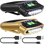 Mudder 2 Pieces LED Clip on Cap Lights USB Rechargeable Cap Flashlight Clip Waterproof Ultra Bright Hat Flashlight Headlamp for Fishing Camping Hand Work (Black,Gold)