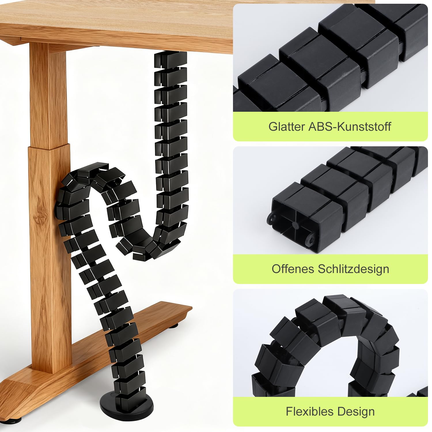 Guía De Cables Vertical Columna Organizadora De Cables Gestión De Cables Flexible para El Escritorio 125cm Guía De Cables De Montaje para Escritorio Regulable En Altura (Negro)