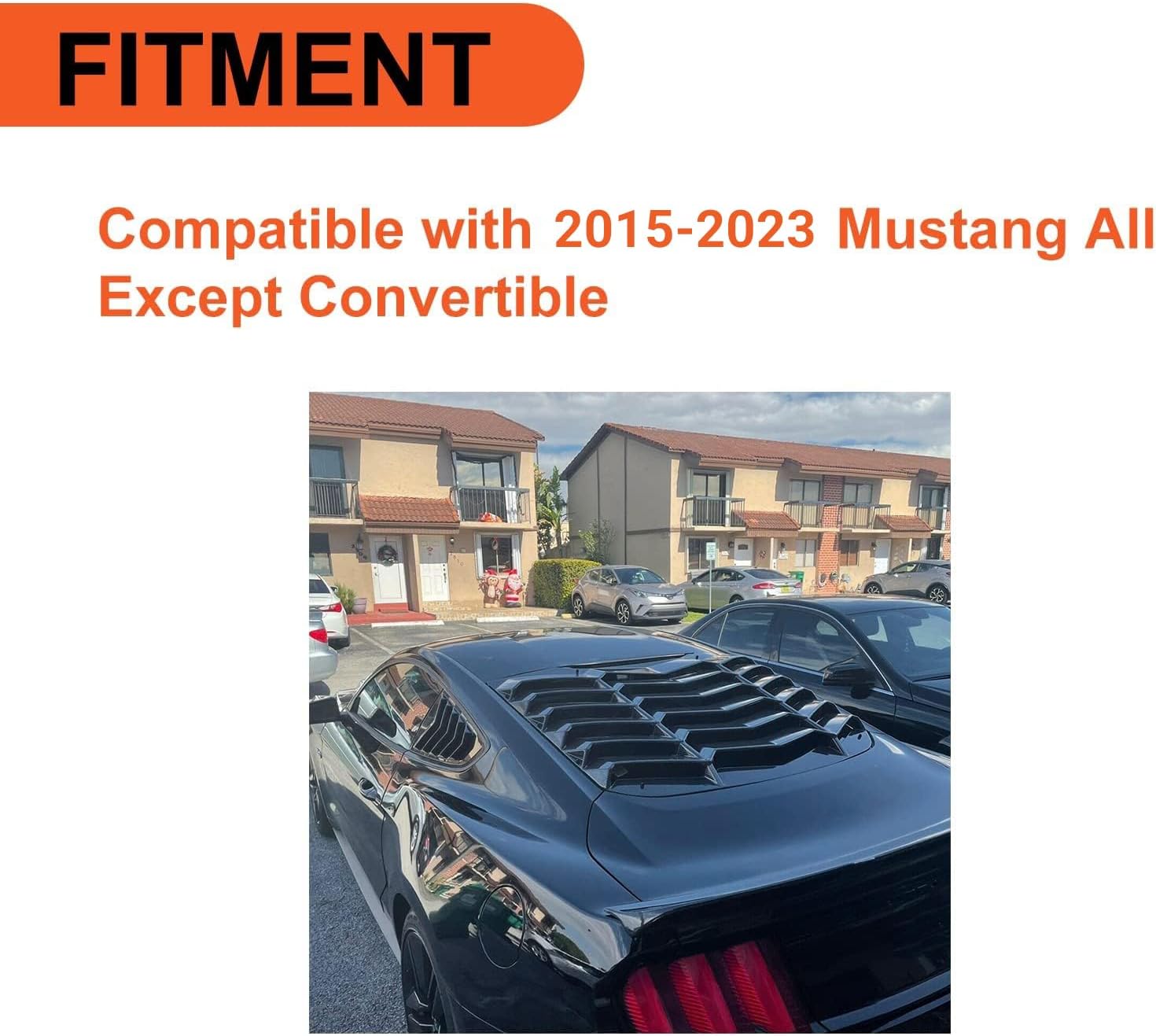 ECOTRIC Rear Window Scoop Louvers Windshield Compatible with 2015-2023 Mustang Rear Sun Shade Cover GT Lambo Style - Carbon Fiber Painted
