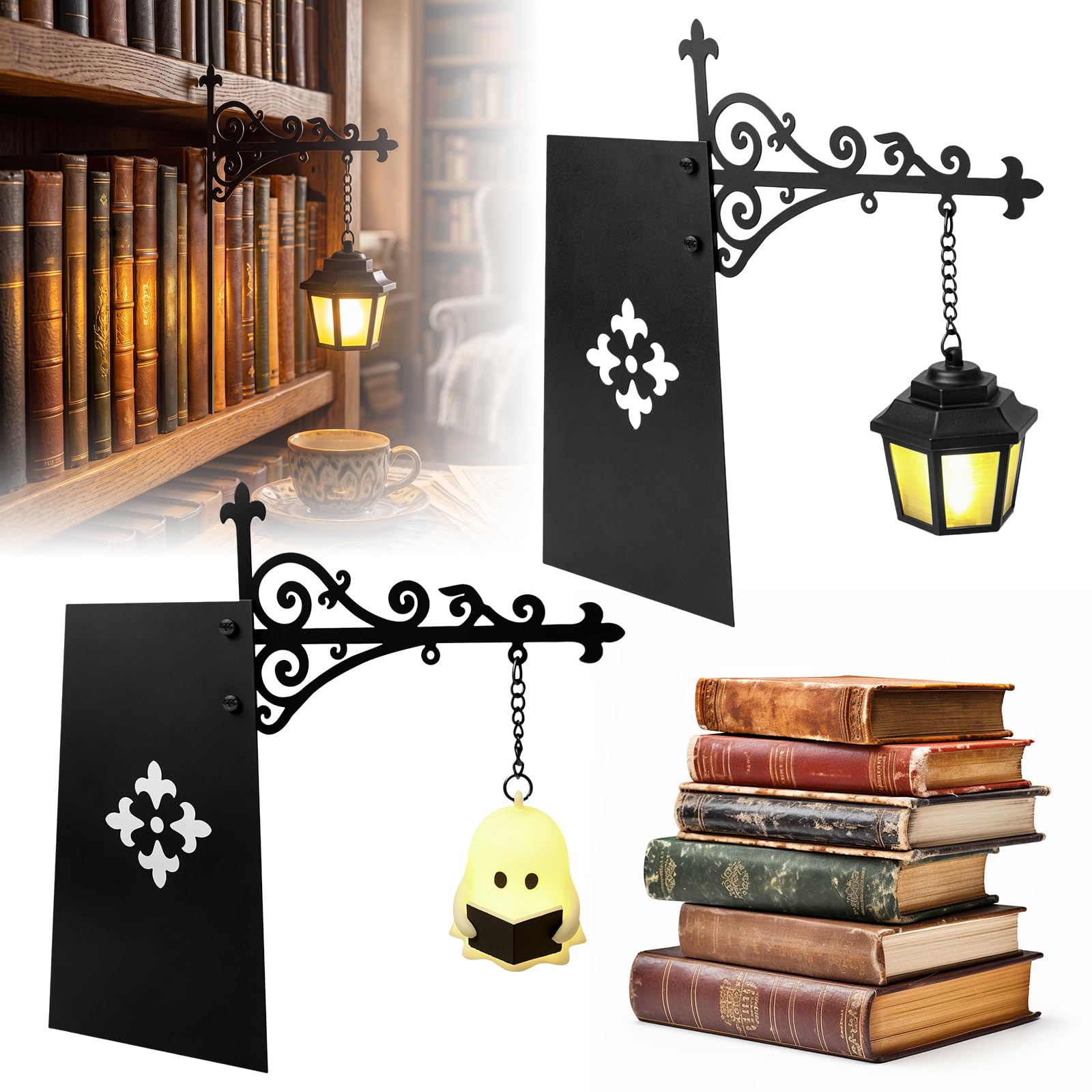 2 Pcs Library Lantern Decorative Bookshelf Lighting, Mini Bookshelf Lamp
