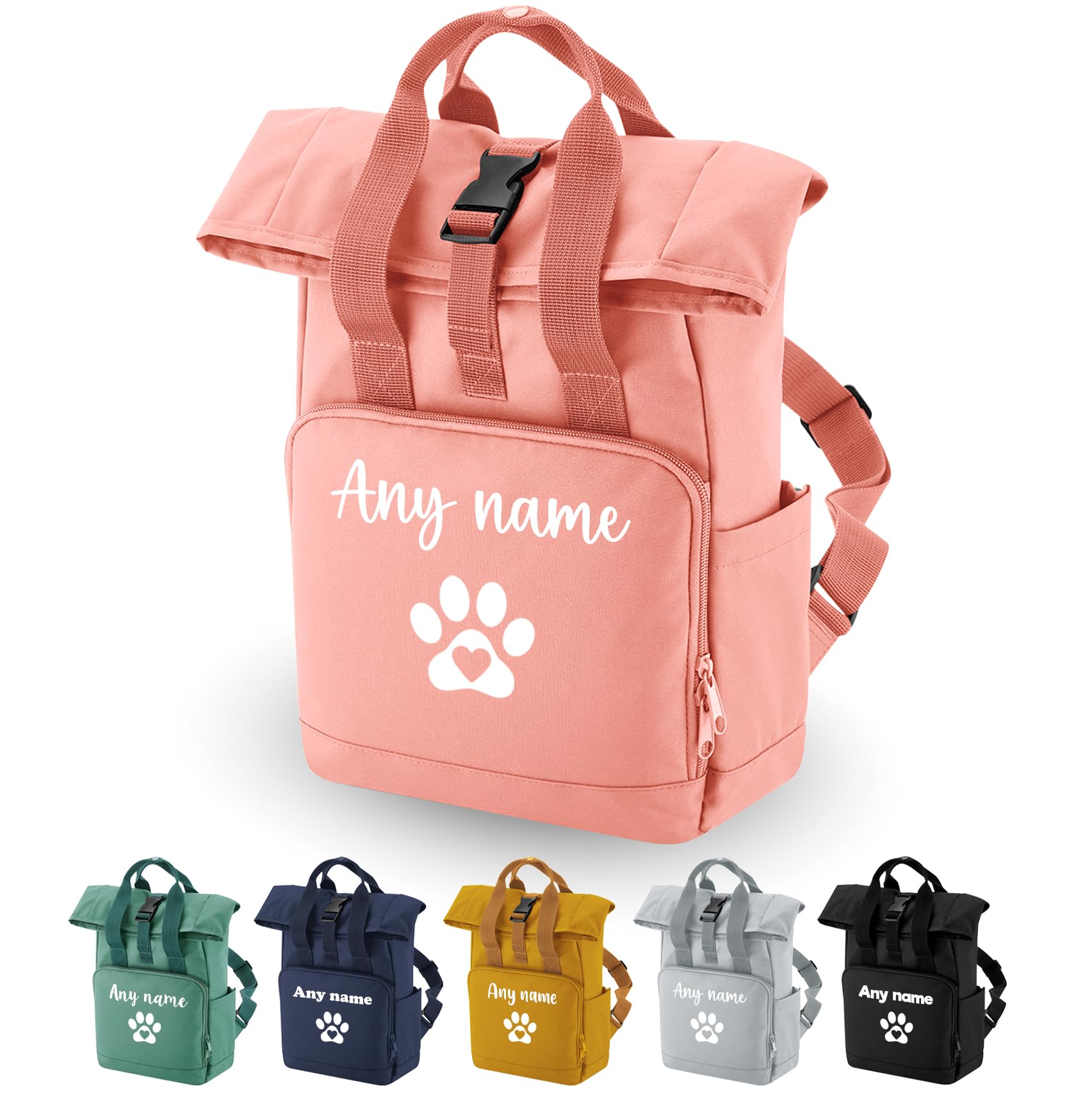 Spoilt Rotten Pets Rolltop Paw Design Dog Rucksack Backpack Custom Personalised With Dogs Name & Paw Motif For Pet Accessories Storage, Overnight, Holiday, Walking, Travel Backpack