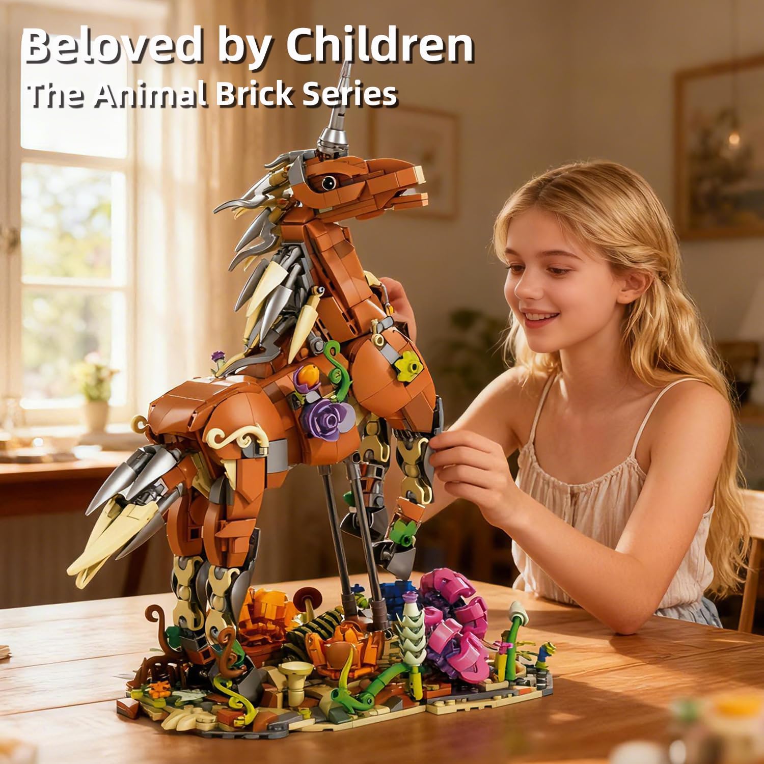 MENTOJOY 2-in-1 Magical Unicorn & Deer Building Set 1367 Pieces Flower Base Fantasy Animal Model, Educational stem Toy & Desktop Decoration Gift for Kids Ages 6+