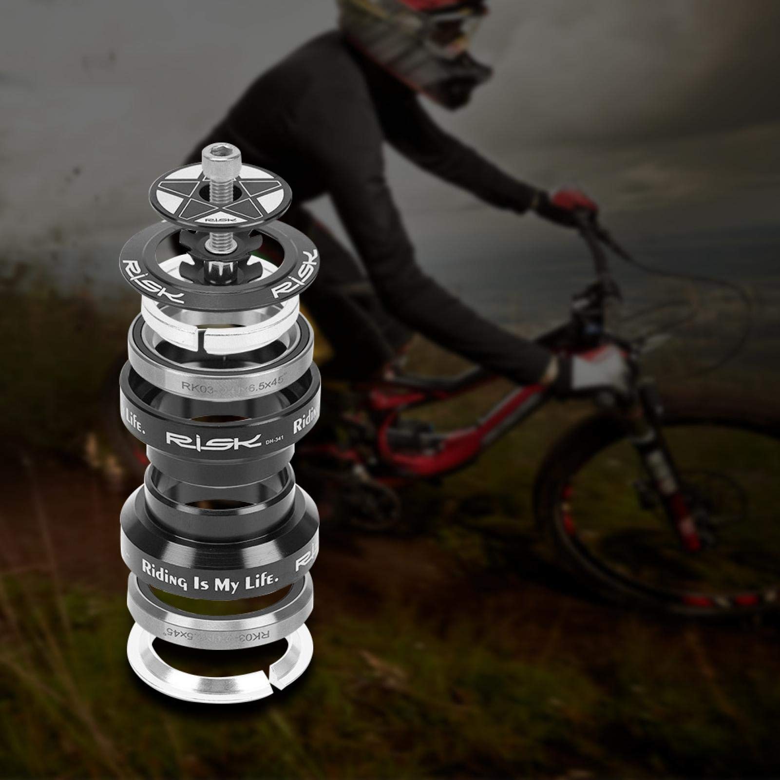 serie sterzo 1 1/8 + Casco da bicicletta pericoloso in lega di alluminio da 34 mm per sterzo da 28,6 mm con cuscinetti dello sterzo destro, cuscinetti della forcella dello sterzo destro da 28,6 mm