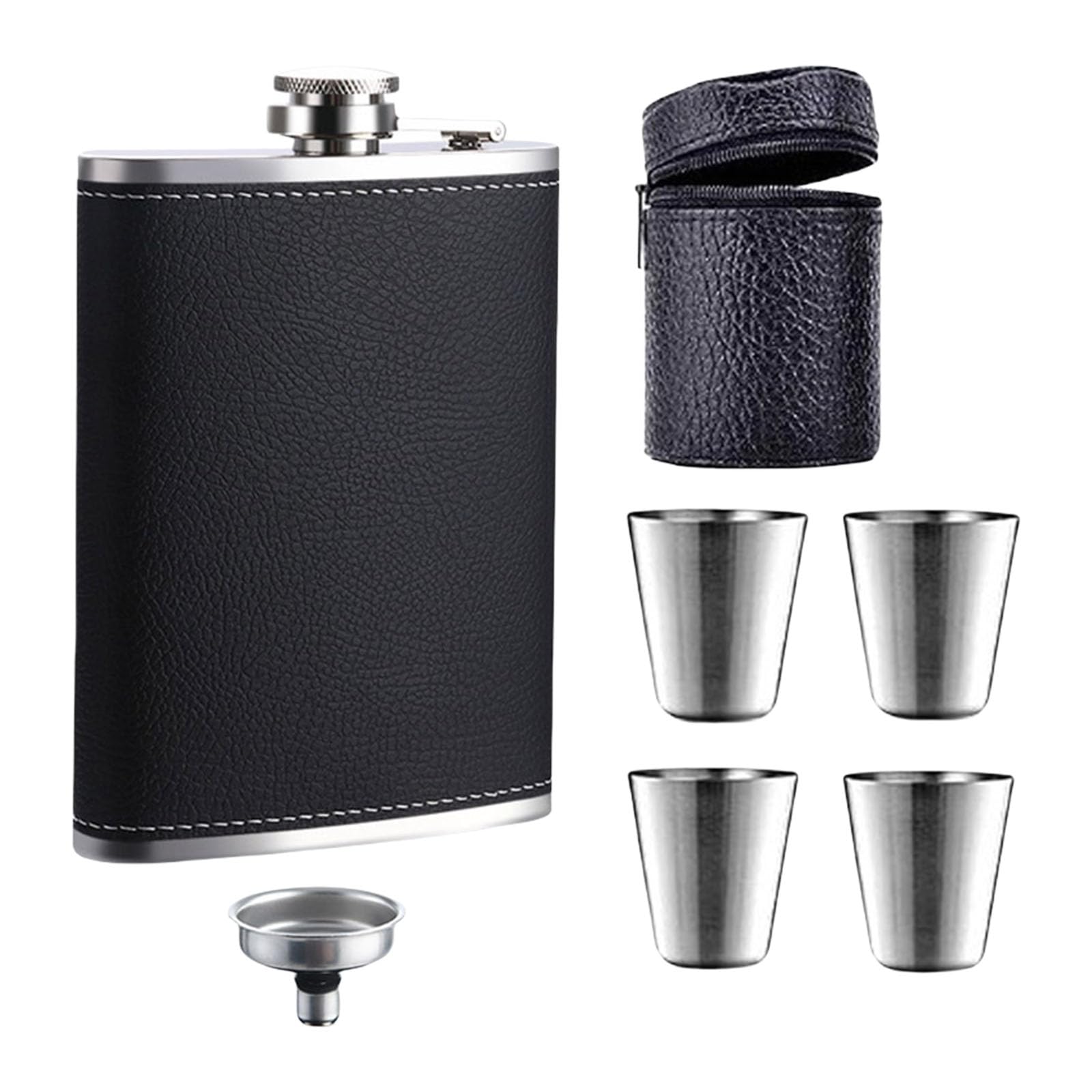 PANGBOER 8oz Stainless Steels Square Wine Flasks Portable Hip Flasks Container with Funnel & Cup for Outdoor Travel Camping Portable Whiskeys Bottle