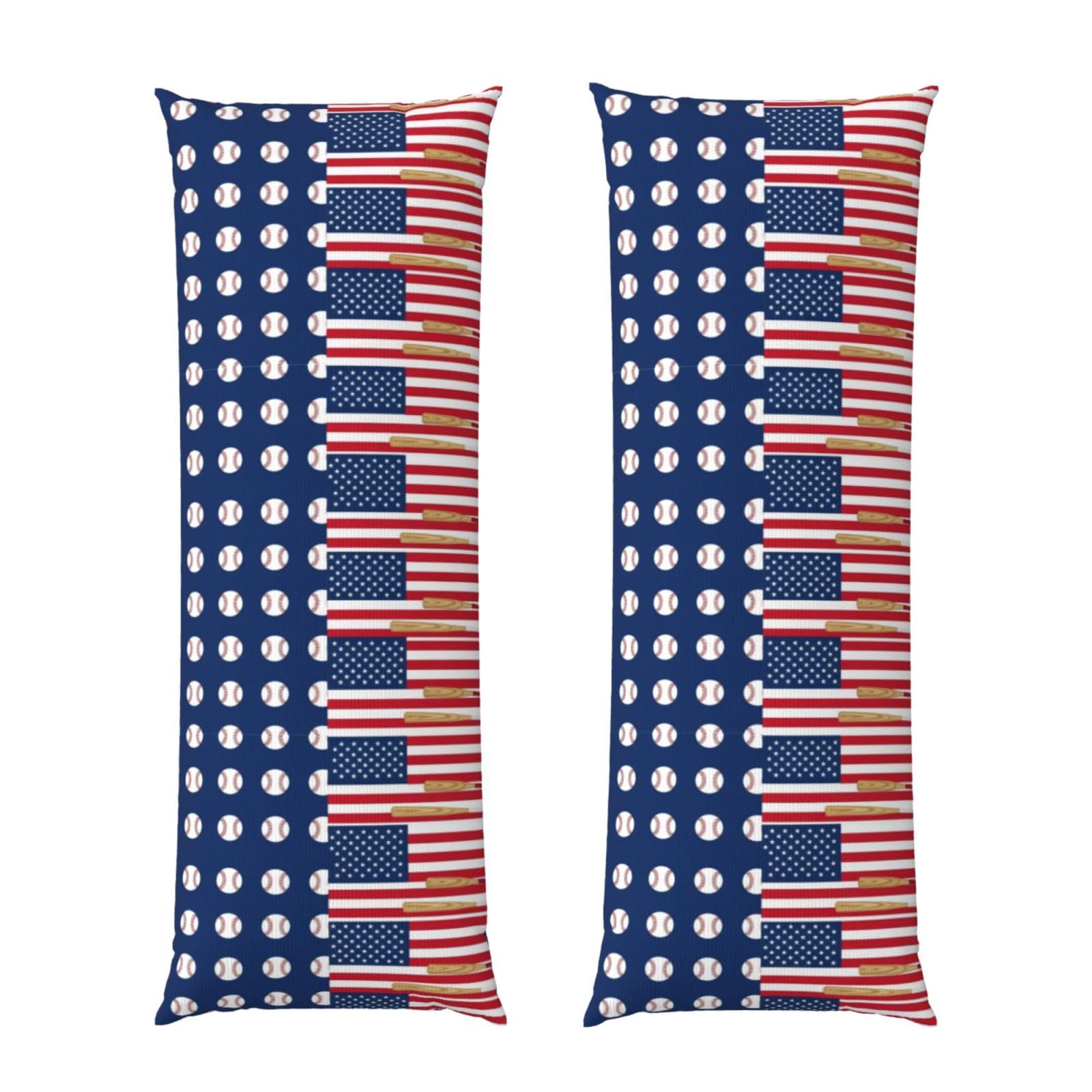 Body Pillow Cover 20x60 American Flag Baseball Bats and Balls, Premium Velvet Long Pillowcase with Hidden Zipper, Breathableffy Rectangular Case for Bedroom Home