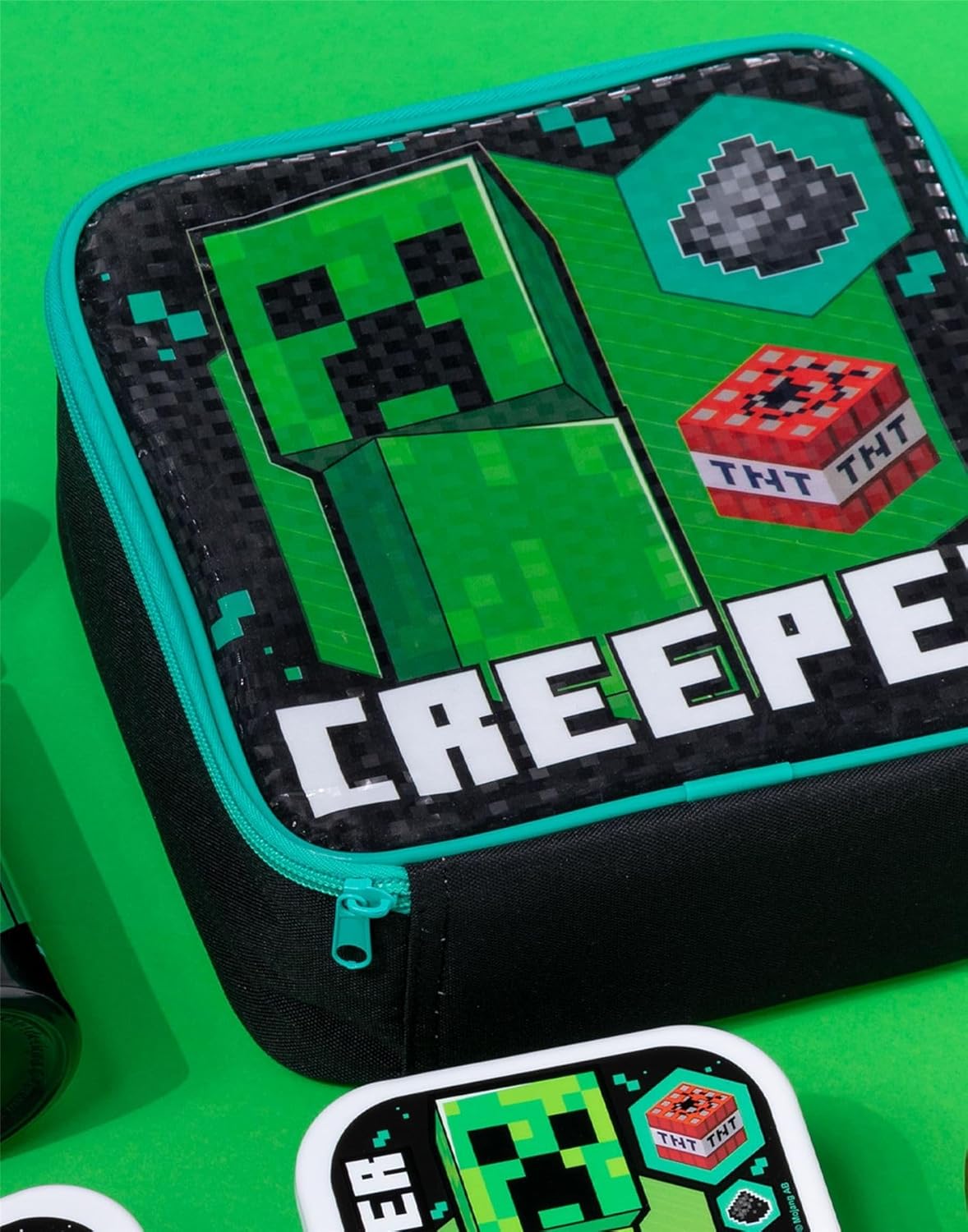 Minecraft Lunch Bag Kids Creeper 5 Piece Bag Water Bottle 3 Snack Pots - Image 6