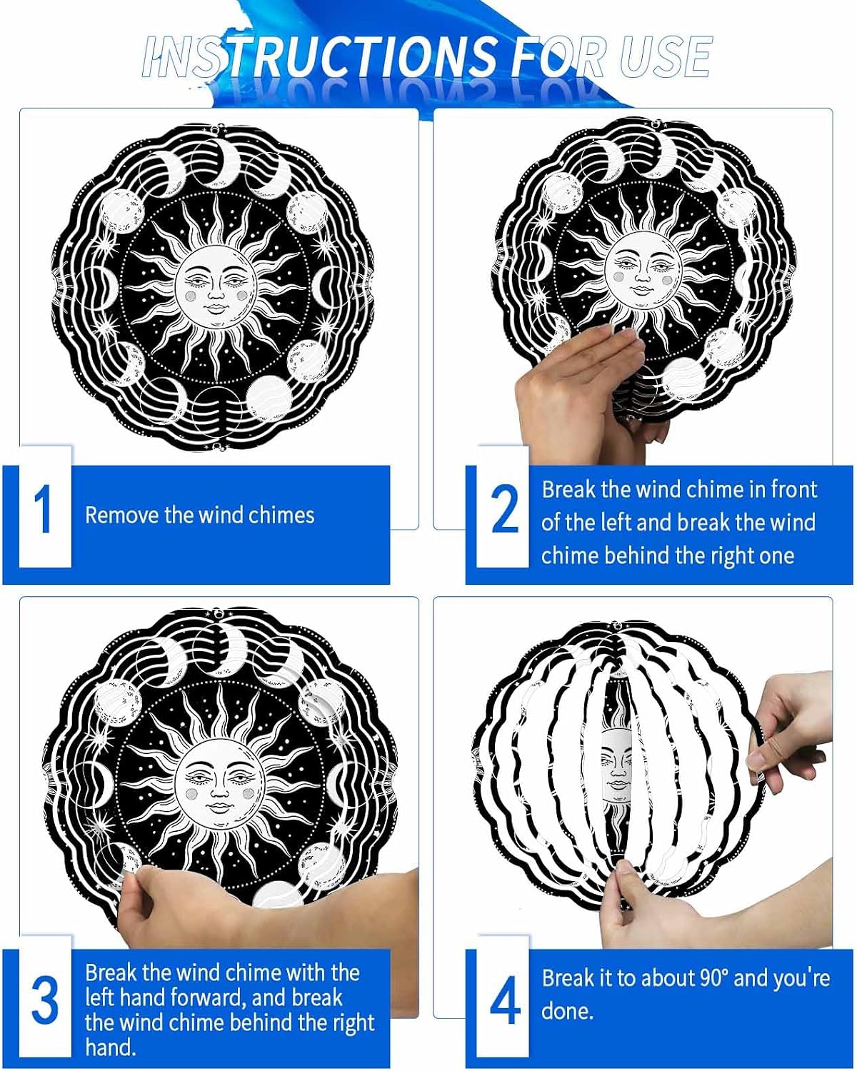 Abstract Wind Spinners, Black Boho Sun Hanging Wind Spinners for Yard and Garden 3D Stainless Steel Metal Sculptures Crafts Ornaments 12 Inch