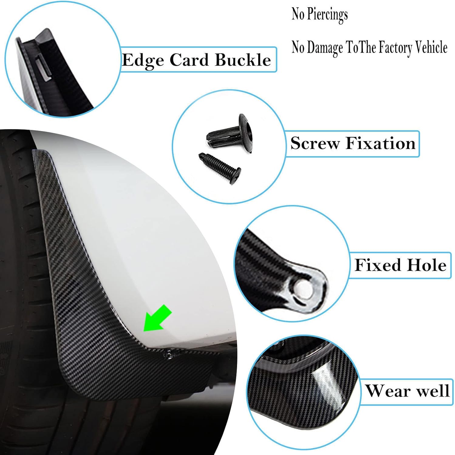 Mud Flaps for Tesla Model 3 2016-2023 Splash Guards Carbon Fiber Front Rear Fender Protection Mudflaps No Need to Drill Holes (Set of 4, Upgrade Version)