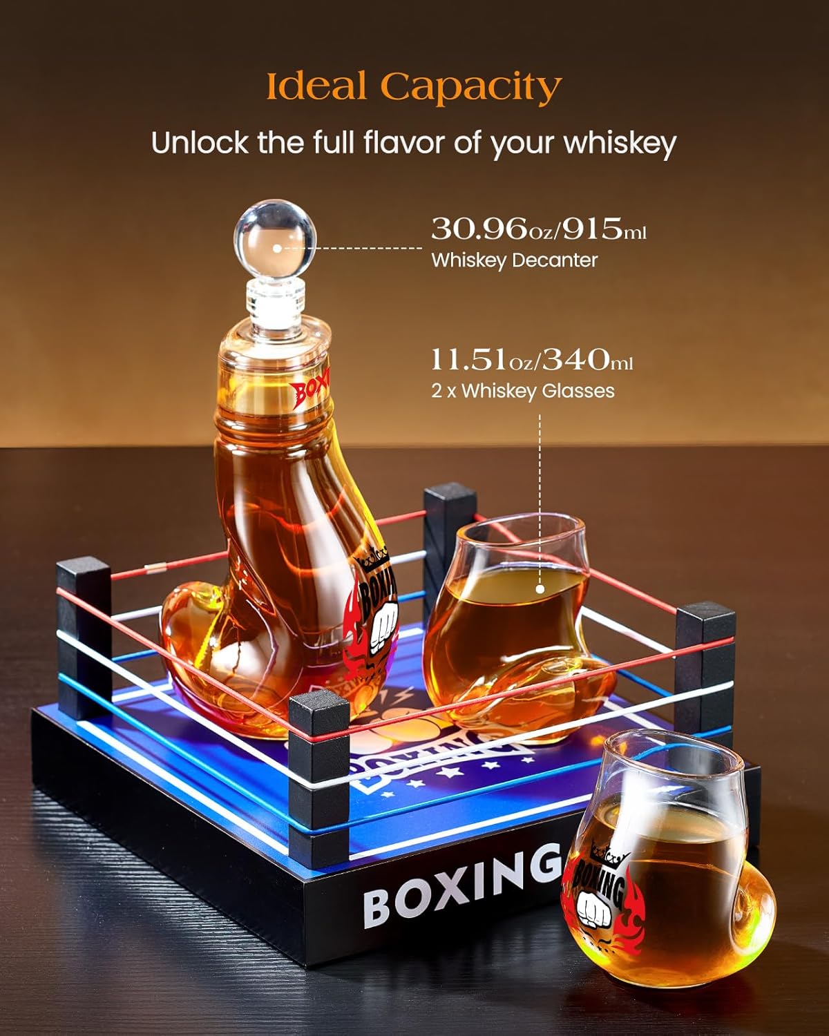 Boxing Gifts for Men Dad, Kollea Boxing Whiskey Decanter with 2 Boxing Glove Glasses - Home Bar Decor, Unique Anniversary & Birthday Gifts for Men, Brother, Whiskey Lovers, Coaches, Boxer Fans - Red - Image 6