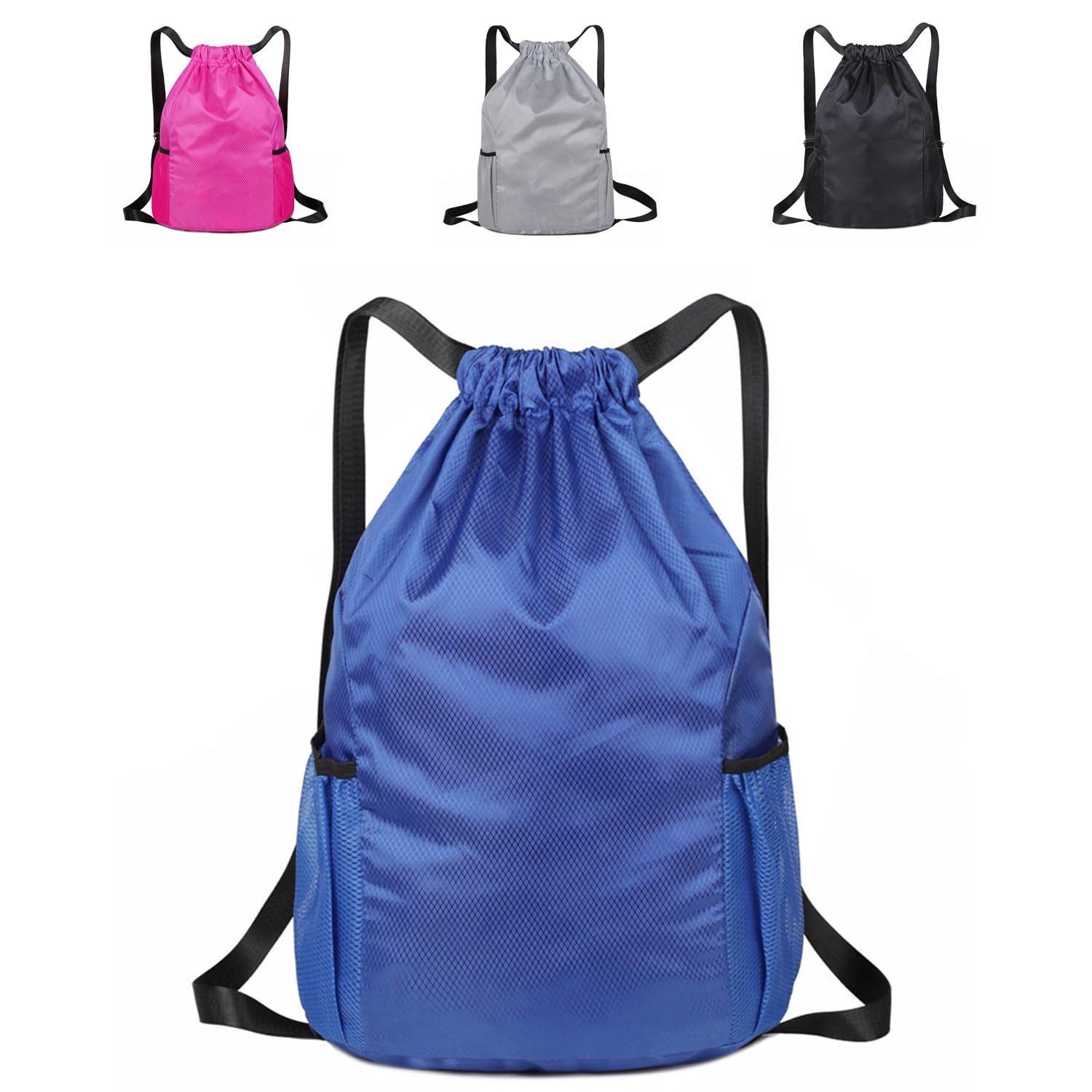 SUJIBHI Drawstring Bags Unisex Waterproof Sports Bag Swim PE Bags Drawstring Gym Bag for School Sports Swimming Gym Travel Beach (Blue) โ image 1