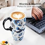 Topadorn Mug de voyage en céramique avec limace, 17oz Blue Bird Folk Art tasse à café, Grande tasse en céramique avec poignée, Micro-ondes & Coffre-fort pour lave-vaisselle, boîte cadeau incluse