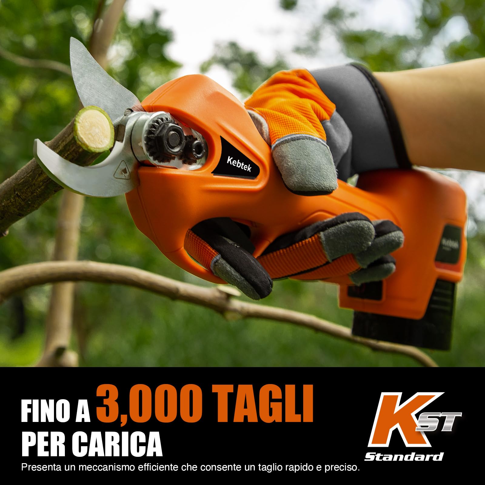 Kebtek Forbici Potatura a Batteria 25mm, Cesoie a Batteria per Potatura 2x2Ah Motore Brushless Potatore Senza Fili per Giardinaggio, Alberi da Frutto, Vigneto (YDN-B007) | Cesoie a Batteria per Potatura 2x2Ah Motore Brushless Potatore Senza Fili per Giard