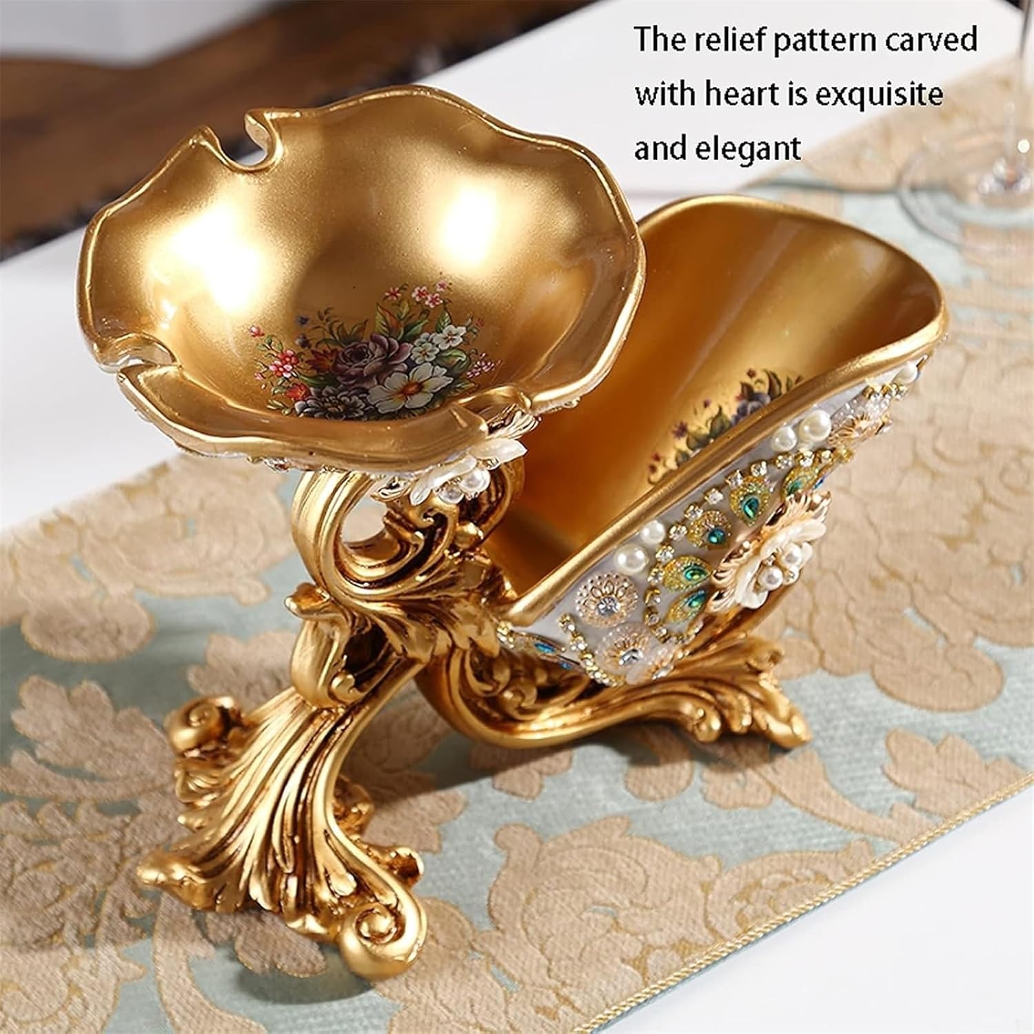 Tabletop Wine Rack Golden LuxuryFlower Wine Glass Display Holder,Hand Applied Diamond Handicraft,Can Hang Wine Glasses Corkscrews