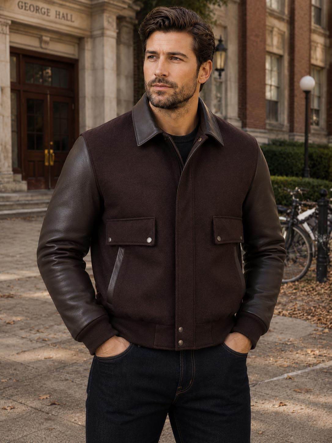 REED Men's Leather Wool Bomber Jacket Made in USA