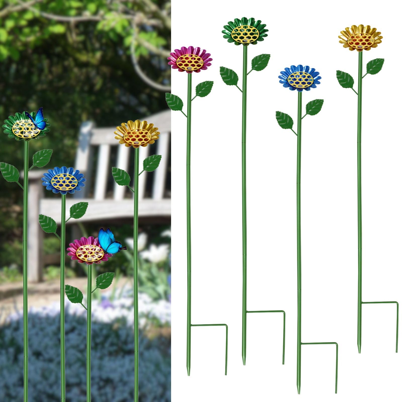 Lot de 4 abreuvoirs à insectes debout de 65 cm avec disques en nid d'abeille pour jardin, diamètre 8 cm, avec prise de terre en métal, abreuvoir d'abeilles, jardin, ferme, bain de papillons