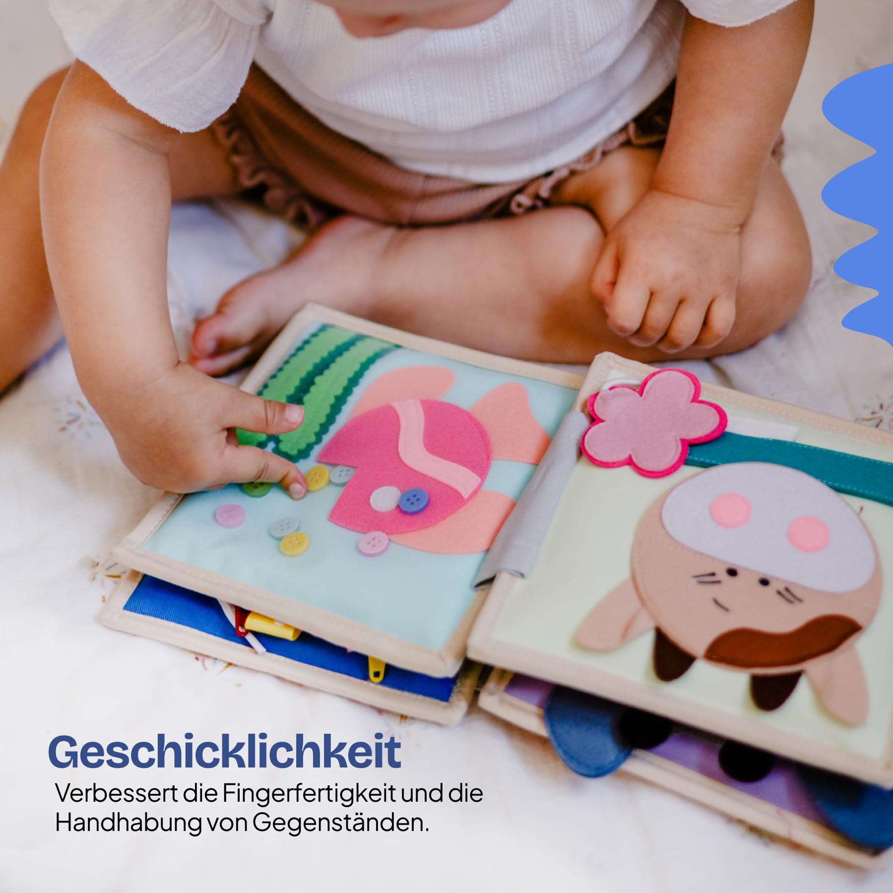 Jolly Designs® Premium Quiet Book para bebés y niños pequeños | Montessori juguetes a partir de 1 año | libro de habilidades motoras de fieltro con diversas actividades | promover la motricidad fina,