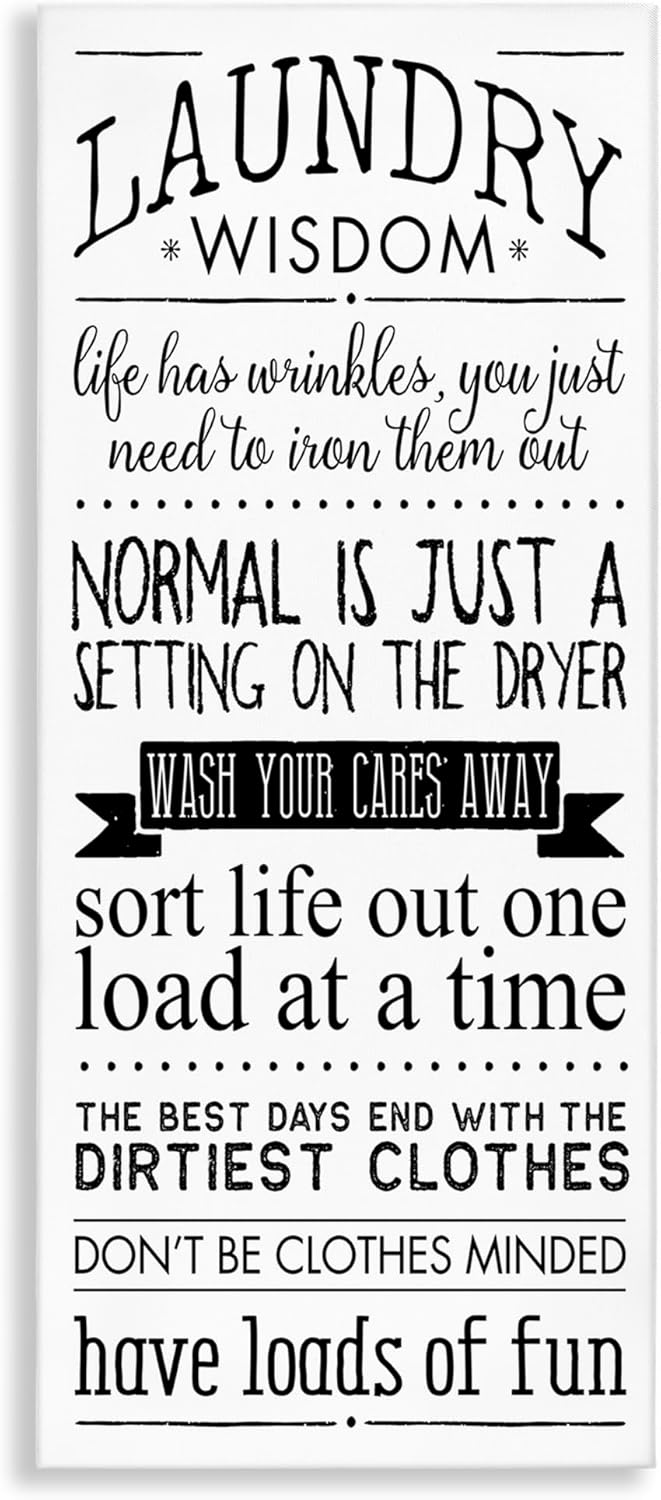 Stupell Industries 'Laundry Wisdom Life Phrases', Canvas Art, 10 x 24 Inches, Easy to Hang and Sturdy, Made in USA, by Stephanie Workman Marrott