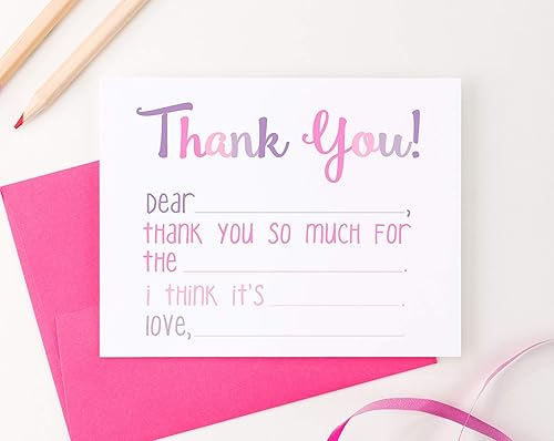 Miniatura 2 de FLAT Note Cards for Girls, Fill In Stationary for Girls. Fill In the Blank Thank You Cards for Girls, Your Choice of Colors and Quantity