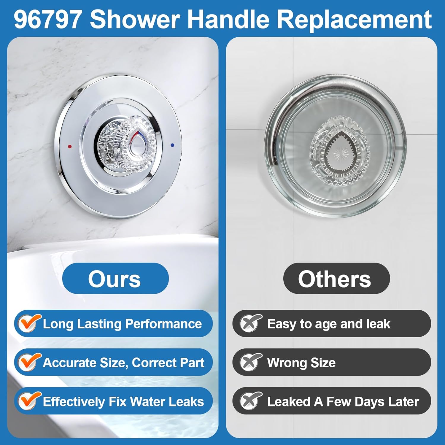 96797 Shower Knob Replacement Kit, Compatible with Moen Chateau Shower Trim Kit, fits for Bathroom Tub and Shower, Shower Knob Replacement, Include Screws(2 Piece)