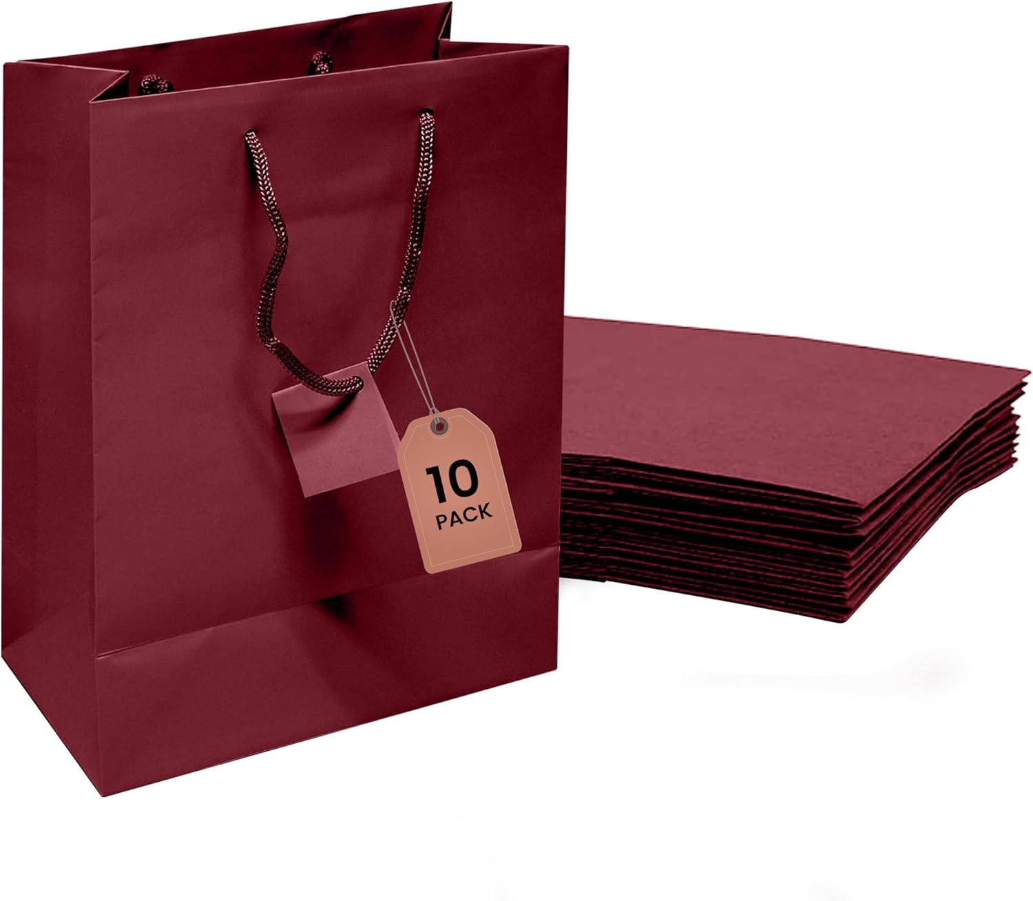 Novel Box Burgundy Gift Bags with Handles 10 Pack 8x4x10 Inches Large Paper Bulk Gift Bags for Business, Shopping, Birthday, Party Favor - Euro Tote Paper Bag for Groceries & Personal Use