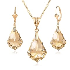 EVEVIC Austrian Crystals Baroque Pendant Necklace Earrings for Women 14K Gold Plated Hypoallergenic Leverback Drop Dangle Earrings Jewelry