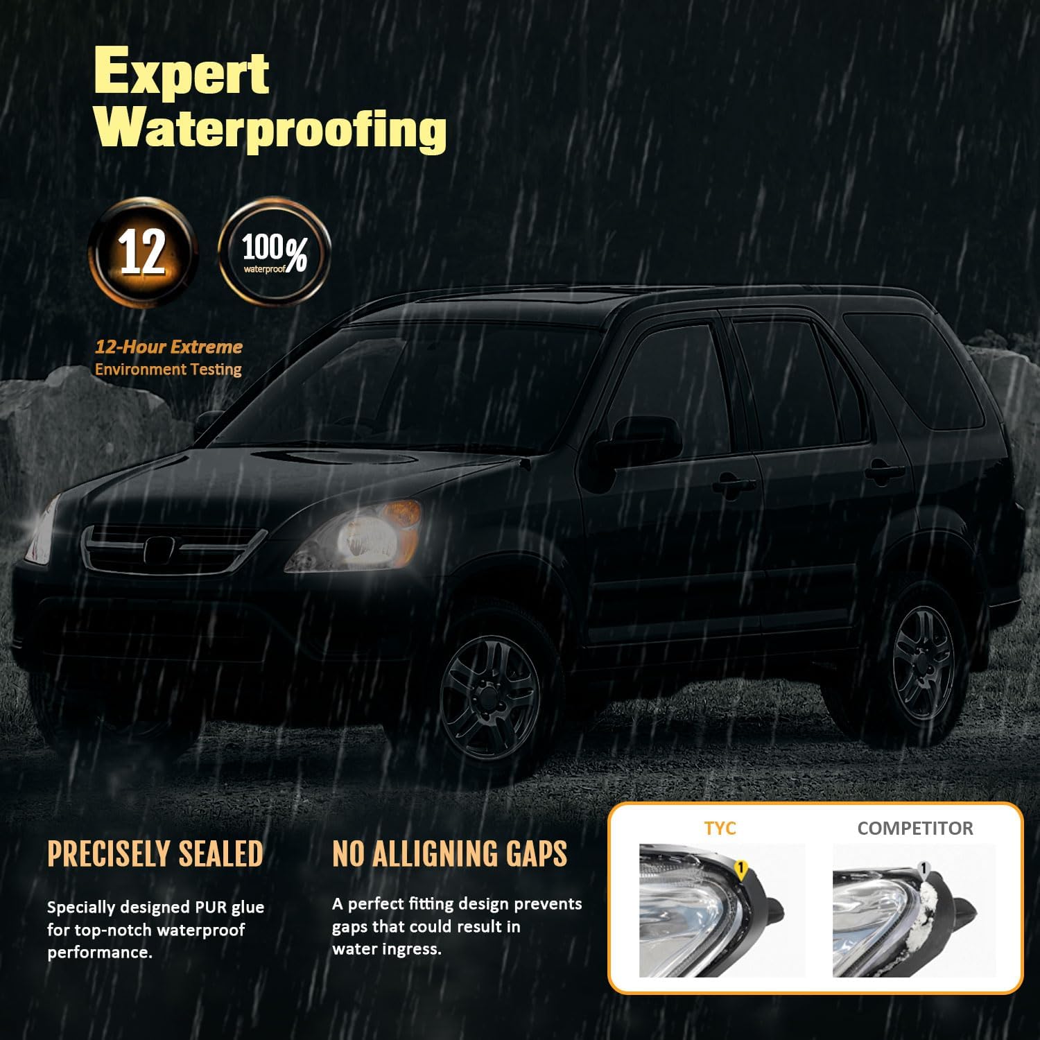 Pair [OE Style Anti-Yellowing Halogen Headlights for 2002-2004 Honda CR-V,Headlamp for 2002 2003 2004 Honda CR-V with Chrome Housing Amber Reflector Left Right Side