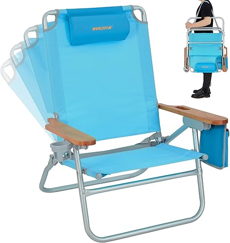 #WEJOY Silla de playa plegable para césped, silla portátil resistente para exteriores con reposabrazos duro para camping, jardín, conciertos,