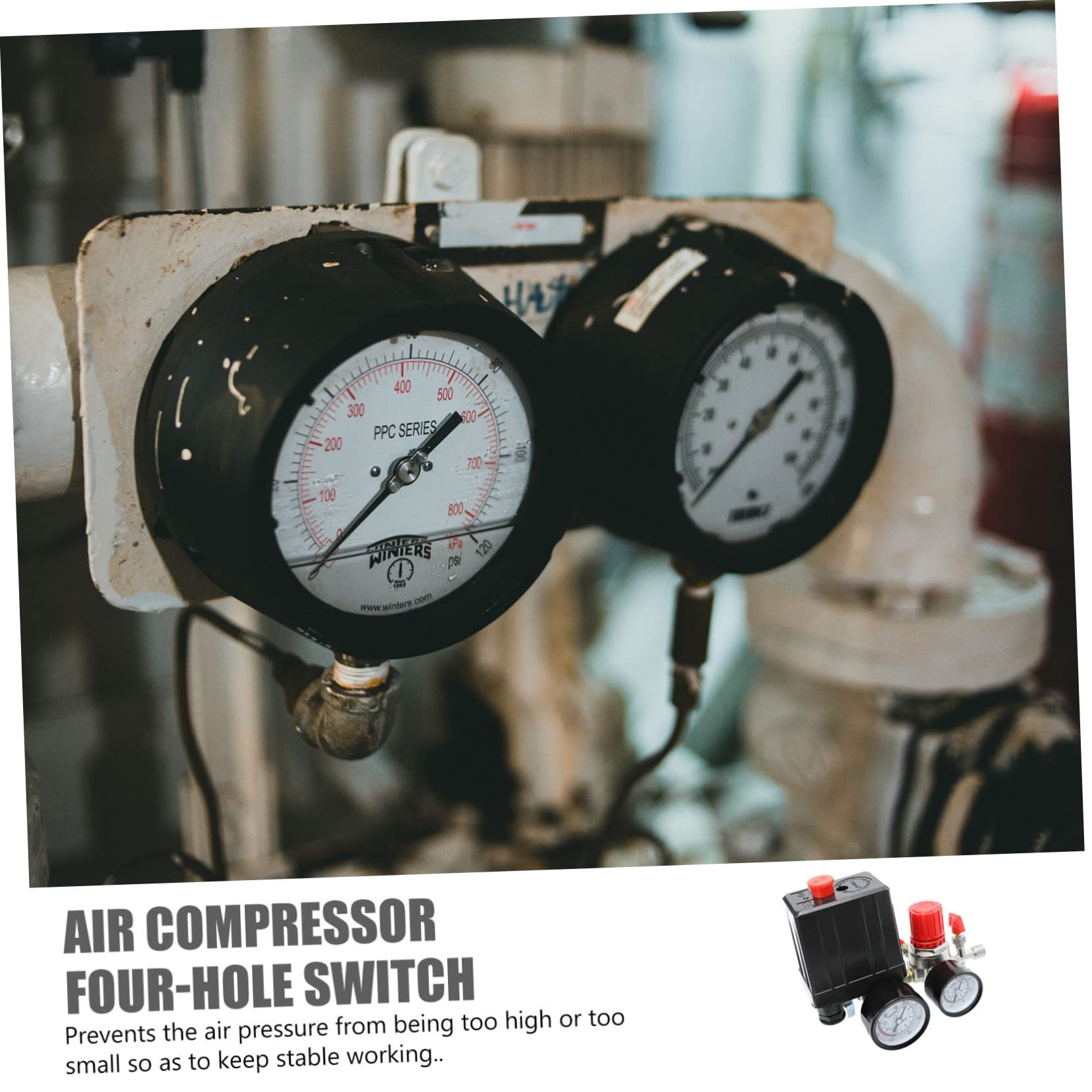Tofficu Régulateur de Pression Contrôle Précis 0,5-0,8 Mpa, Pressostat Manomètre, 220/380 V, 1 Lot, pour Compresseur D’air à 4 Trous