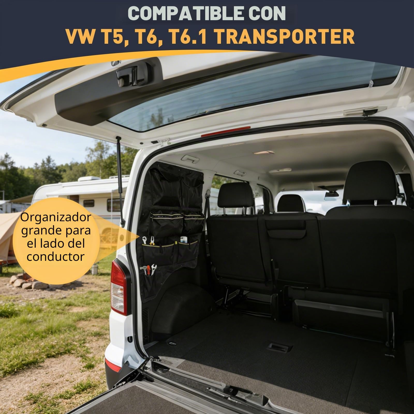 Bolsa de ventana para VW T5, T6, T6.1 Transporter, compartimento de almacenamiento en la ventana trasera para el lado del conductor, bolsa de almacenamiento de pared con varios compartimentos, gran